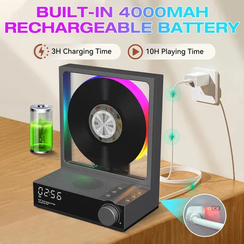 Vista 7 de HOTT - Reproductor de CD portátil, reproductores de CD retro Bluetooth 5.3 para el hogar, reproductor de música con altavoz de alta fidelidad, 4000