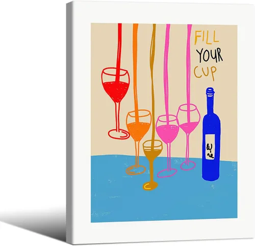 Vista 16 de MWZUPQ Póster de cóctel colorido de moda, retro, lindas copas de vino, lienzo, arte de pared, llena tu taza, pinturas impresiones de bares, cocina