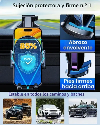 Vista 6 de YRU - Soporte para teléfono de auto con succión de rotación de 360° de Negro