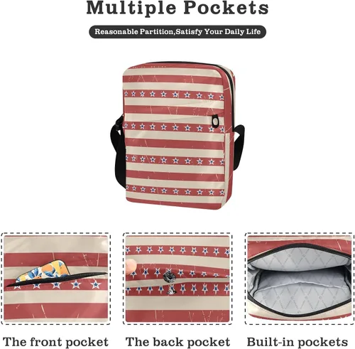 Vista 2 de Sinestour American Patriotic Stars Stripes Messenger Bag for Women Men Crossbody Shoulder Bag Small Crossbody Bags Messenger Shoulder Bag with