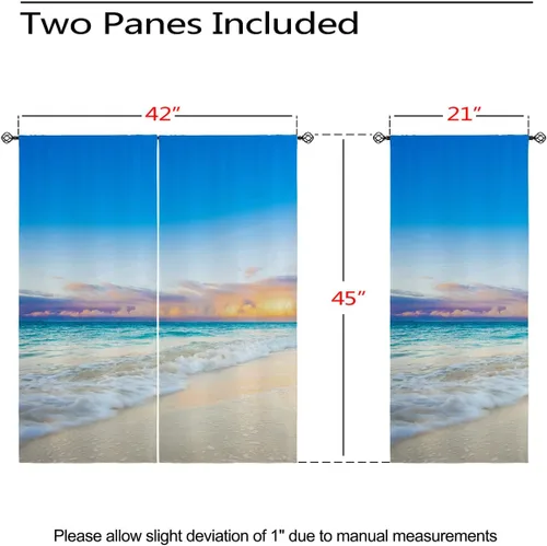Vista 3 de Cortinas opacas de arena para niñas y niños, decoración del hogar, vacaciones, playa, agua azul, puesta de sol, nubes, ojales, aislamiento térmico