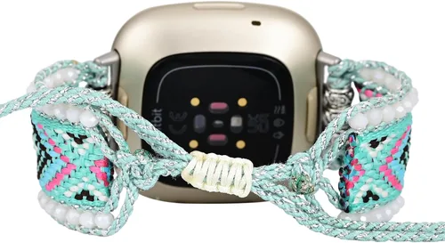 Vista 7 de Correa de nailon trenzada estilo bohemio retro compatible con Fitbit Versa 3/Versa 4/Sense 2/Fitbit Sense Bandas para mujeres y hombres, correa