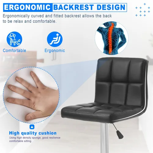 Vista 7 de Silla de bar, taburete giratorio ajustable de piel sintética, silla de comedor giratoria hidráulica con reposabrazos, sillas modernas de altura