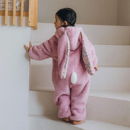 Vista 3 de Disfraz de conejo de Pascua para bebé, sudadera con capucha y cremallera de forro polar para niños pequeños, traje cálido