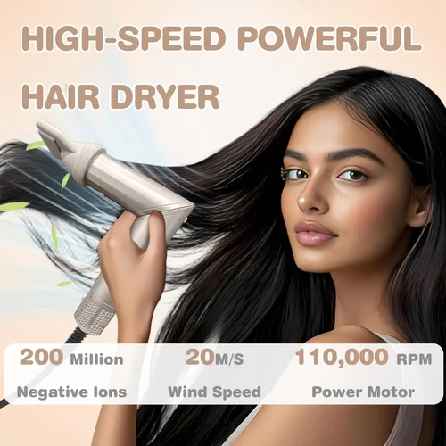 Vista 4 de Secador de pelo profesional, potente secador de pelo 8 en 1 con rizador automático iónico negativo de alta velocidad de 110,000 rpm, con cepillo