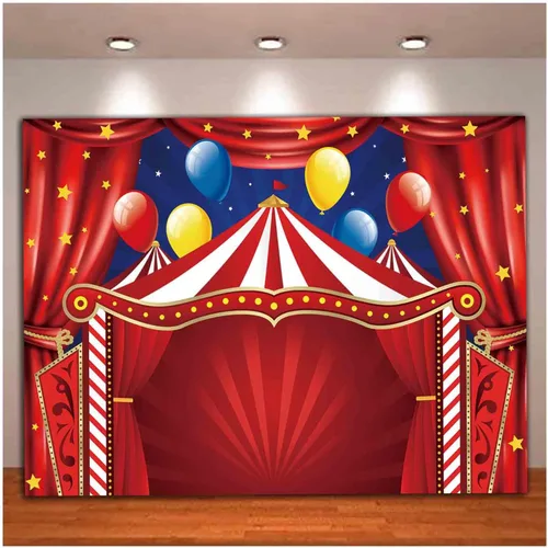 Vista 9 de Telón de fondo de carpa de circo roja Big Top temática de carnaval fiesta de cumpleaños fondo de fotografía para recién nacidos baby shower cabinas