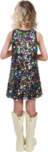 Vista 4 de Vestido de lentejuelas para niñas, sin mangas, con purpurina, disfraz para graduación, concierto, fiesta con accesorio de micrófono de purpurina