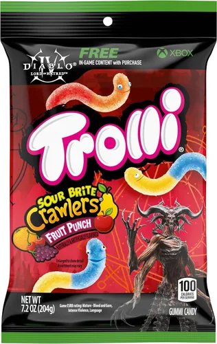 Vista 11 de Trolli Sour Brite Crawlers, caramelos, ponche de frutas, agridulce, gusanos gomosos, 7.2 onzas