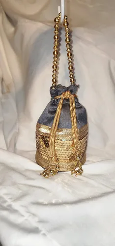 Vista 5 de Bolsos Potli de seda bordados a mano para mujer Para salidas nocturnas bodas y fiestas con cordón