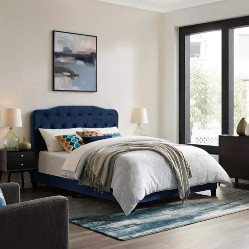 Vista 7 de Modway Amelia - Cama matrimonial tapizada en terciopelo copetudo, color gris