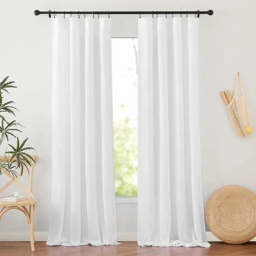Vista 75 de RYB HOME - Cortinas de lino texturizado semitranslúcidas, privacidad media, filtro de luz, decoración de ventana para dormitorio/baño/sala de estar