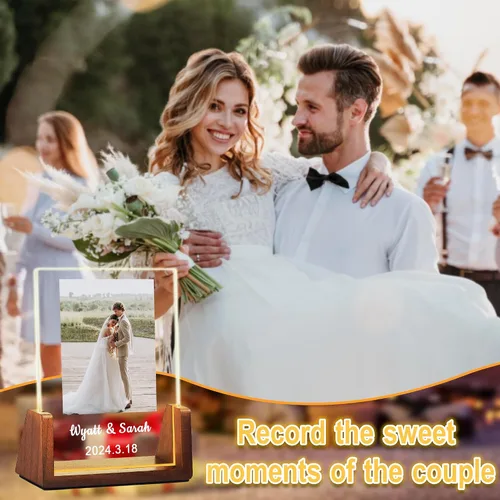 Vista 6 de Regalos personalizados de San Valentín para parejas, para él, su novio, novia, marco de fotos iluminado con nombre de foto, aniversario, cumpleaños