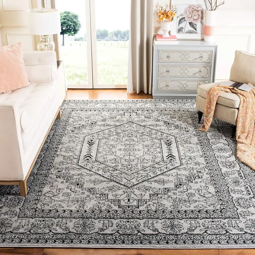 Vista 16 de SAFAVIEH ADR108B - Tapete de la colección Adirondack, 2 pies 1 pulgada x 6 pies, marfil y plateado, diseño de medallón oriental, no desprende