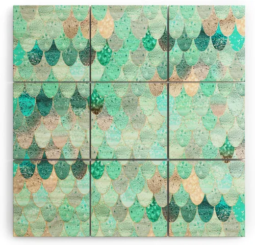 Vista 25 de Society6 Monika Strigel - Mural de pared de madera de sirena de verano de mediados de siglo, 4 x 4 pies, multicolor
