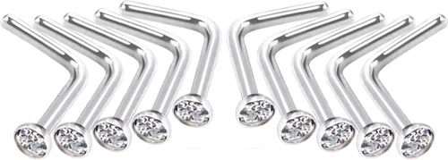 Vista 7 de 20 Piezas Piercing de Nariz Curvado Anillo de Nariz de Acero Inoxidable con Cristales Forma en L Tornillo de Nariz Joyería de Piercing, Calibre 20