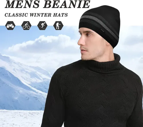 Vista 3 de Gorros de vellón para hombre, resistentes al viento, elásticos, de punto de invierno, para exteriores, esquí, correr