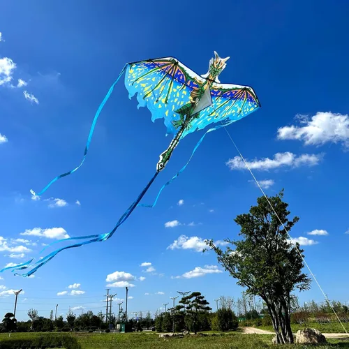 Vista 4 de Mint's Colorful Life Dragon Kite for Kids & Adults, Easy to Fly Best Beach Kites for Beginners, 300ft Kite String Included Verde