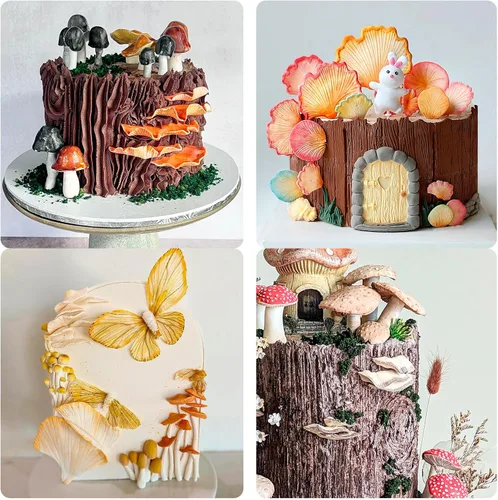 Vista 5 de Molde de hongos para chocolate, hongos ginkgo biloba, moldes de silicona para hongos Porcini Veiner Fondant, molde para hornear para decoración