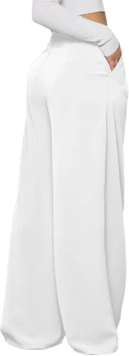 Vista 2 de LYANER Pantalones palazzo de cintura alta y pierna ancha para mujer, con cremallera oculta, pantalones casuales sueltos