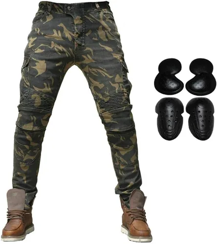Vista 8 de Takuey Jeans de mezclilla para montar en motocicleta con protector de rodilla y cadera certificado CE