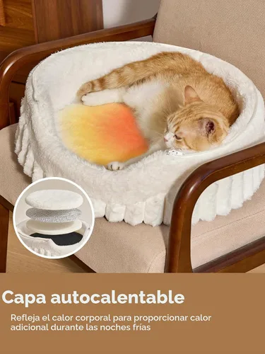Vista 4 de FUKUMARU Cama tipo cueva para gatos, cama cerrada 2 en 1 para gatos de Crema