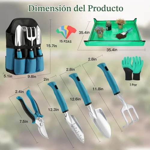 Vista 10 de Housolution - Juego de herramientas de jardinería, 8 piezas, regalos de jardinería para mujeres, azul y negro