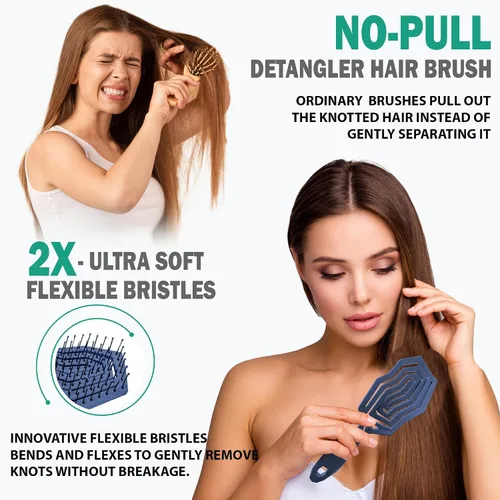 Vista 5 de Fiora Naturals Cepillo desenredante para el cabello, 100% biológico, cepillo desenredante con cerdas ultrasuaves, se desliza a través de los enredos