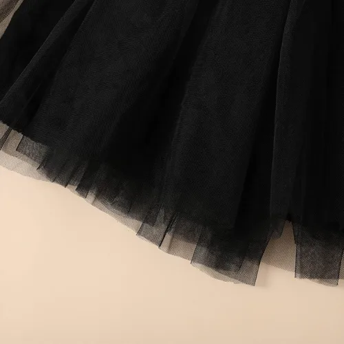 Vista 6 de Vestido de princesa de tul de malla de tul de manga larga para niños pequeños (naranja, 2-3 años)