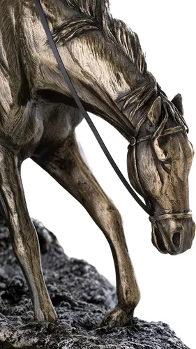Vista 6 de Top Collection Plains Indian Riding Roans Horse in Snowy Road Estatua – Escultura indígena nativa americana en bronce fundido en frío de primera
