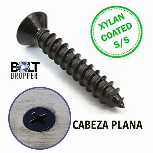 Vista 6 de Bolt Dropper Tornillos para madera #8 x 1 pulgada, paquete de 100 – Tornillo Phillips de cabeza plana de acero inoxidable recubierto de xylan negro