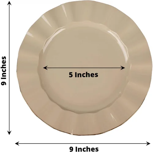 Vista 62 de Tableclothsfactory Paquete de 10 platos redondos de plástico negro de 6 pulgadas para ensalada de postre, platos desechables con borde ondulado