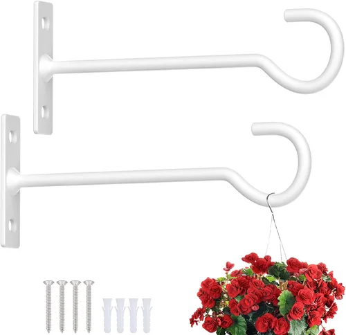 Vista 9 de Ganchos para plantas, paquete de 2 soportes de metal para colgar plantas de 6 pulgadas, gancho decorativo para comederos de pájaros, macetas, Negro