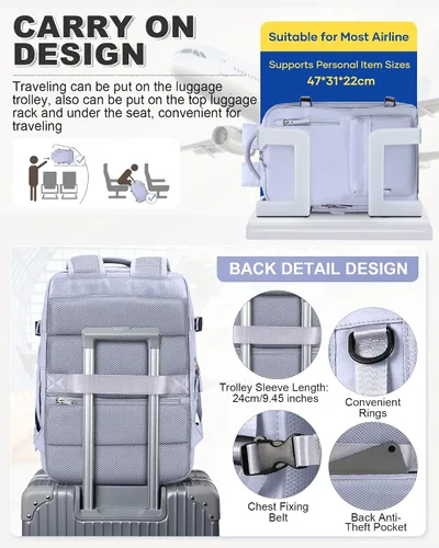 Vista 7 de VGCUB Travel Backpack for Women Carry on Backpack,15.6 Inch Laptop Backpack
