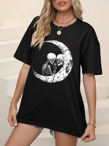 Vista 4 de Camisetas casuales de manga corta para mujer, cuello en V, manga enrollada, holgada, con abertura lateral