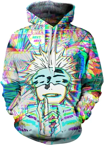 Vista 6 de Gojo Satoru - Sudadera con capucha para disfraz de cosplay, suéter 3D novedoso con capucha para hombres y mujeres