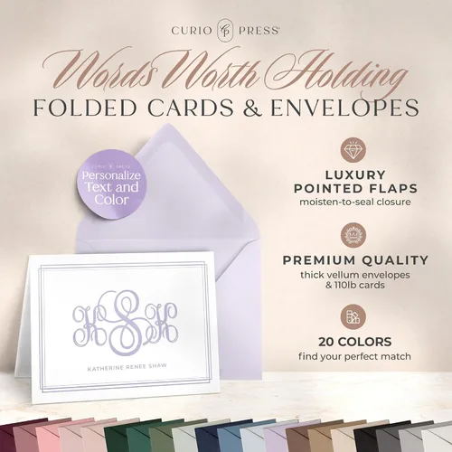 Vista 2 de Papelería personalizada para mujeres y hombres, tarjeta plegada con bordes delgados con tarjetas de notas personalizadas, iniciales de papelería