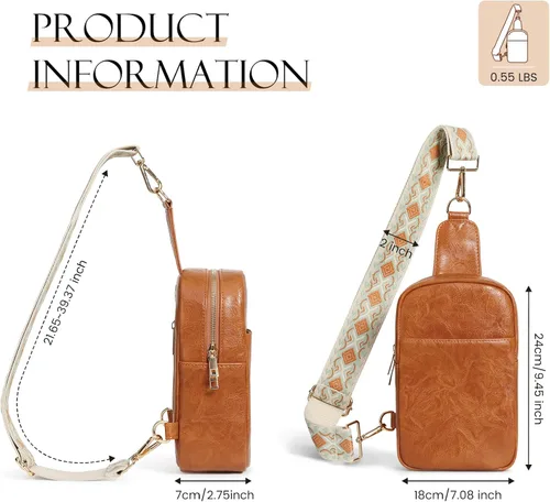 Vista 6 de MoKo Bolso bandolera de cuero vegano, pequeño, informal, desmontable, para mujeres y hombres, senderismo, viajes