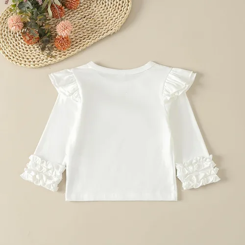 Vista 3 de Camisetas básicas lisas de manga corta con volantes para niñas pequeñas, ropa casual para cumpleaños infantil
