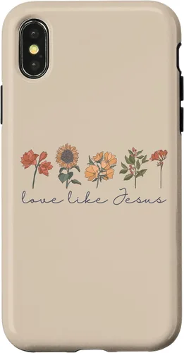 Vista 5 de Love Like Jesus - Carcasa para iPhone 17, diseño de flores y texto bíblico, religioso
