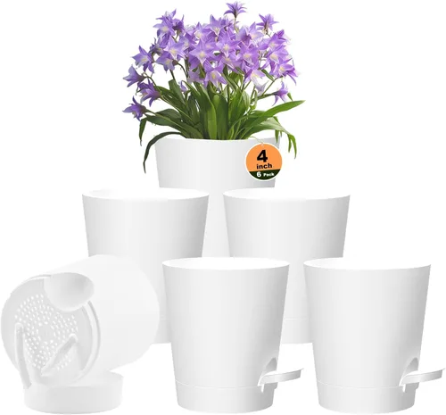 Vista 8 de Macetas de riego automático, macetas de 4 pulgadas con múltiples agujeros de drenaje de malla, macetas pequeñas de plástico para plantas y flores