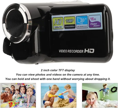 Vista 3 de ASHATA Cámara digital portátil 1080P HD 16MP, videocámaras de video con zoom 16x, pantalla LCD de 2 pulgadas, temporizador automático, grabación