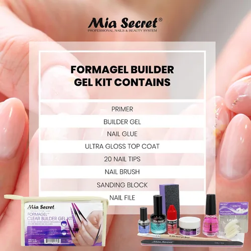 Vista 6 de Mia Secret Formagel Builder Gel Kit CONTIENE: preparación de uñas, recubrimientos superiores, gel constructor, limas de uñas (kit transparente)