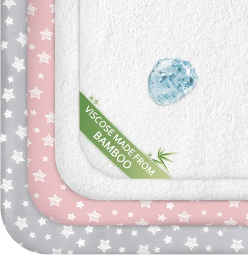Vista 8 de Sábanas de moisés y protector de colchón de moisés impermeable 4 piezas, Terry de viscosa, ajuste universal para colchón ovalado, de reloj de arena