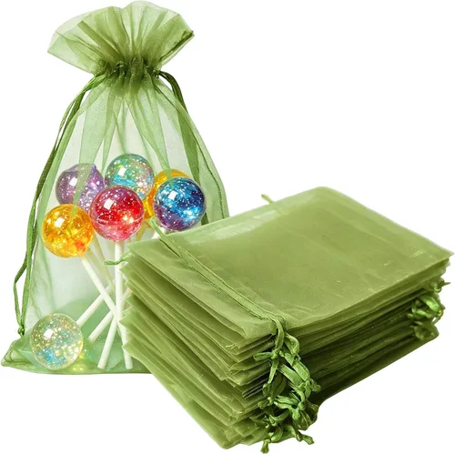 Vista 37 de Bolsas de regalo de organza de 4 x 6 pulgadas con cordón para joyas, dulces, paquetes de 50 bolsas de té de tela transparente azul aguamarina