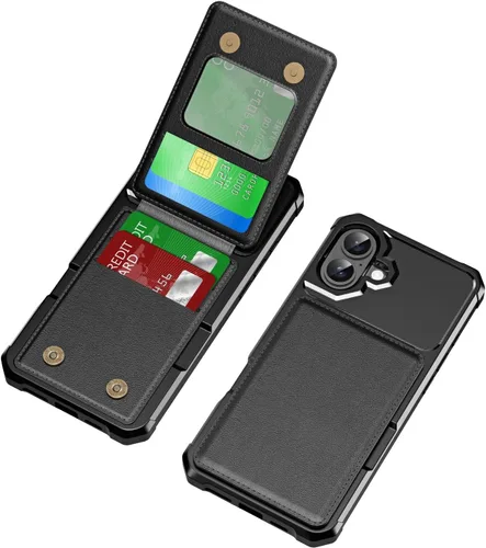 Vista 9 de Dteck Funda para iPhone 16 de 6.1 pulgadas 2024, funda de piel sintética con cierre de botón magnético, ranuras para tarjetas de crédito, función