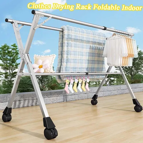 Vista 2 de Adjustable Stainless Steel Clothes Drying Rack, Foldable Portable Laundry Airer with Large Space, 47-94in Length(160cm/63in)