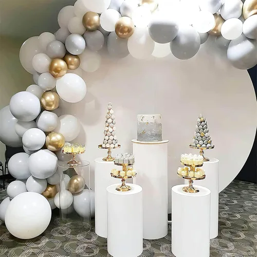Vista 6 de Soportes cilíndricos para fiestas, soportes de pedestal cilíndrico de 0.079 pulgadas para fiestas, paquete de 5 soportes de pedestal de metal blanco