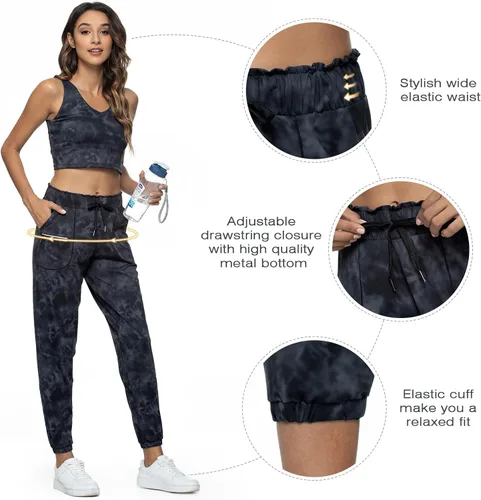 Vista 4 de Haowind - Pantalones deportivos para mujer con bolsillos y cintura elástica, cómodos pantalones de deportivos de descanso para deportes, gimnasio