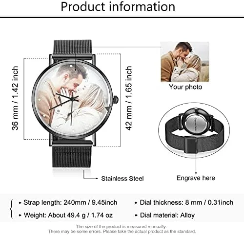Vista 4 de JewelOra Reloj de fotos personalizado para mujeres y hombres reloj personalizado con imagen grabada relojes de pulsera de acero inoxidable regalos