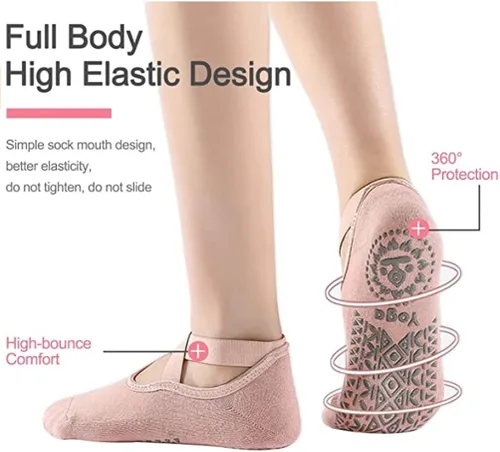 Vista 2 de Yinxily Non Slip Yoga Socks for WomenSticky Sock for Pilates Pure Barre Walking Bikram Fitness Socks with Grips